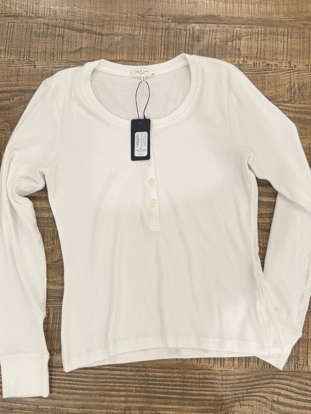 Rag & Bone Long Sleeve Henley Top in White- Medium.
